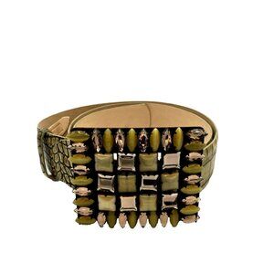 L XL Anna Biagini Green Croc Embossed Crystal Stones